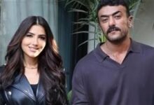 صورة النجمة المصرية مي عمر والنجم احمد العوضي ونجوم الفن والإعلام في عرض فيلم شمشون ودليلة